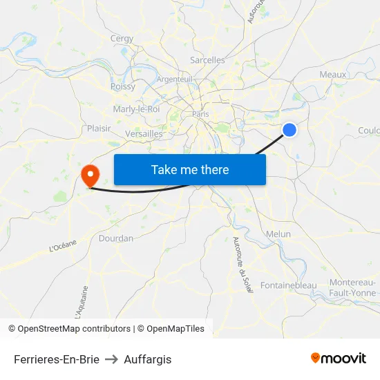 Ferrieres-En-Brie to Auffargis map
