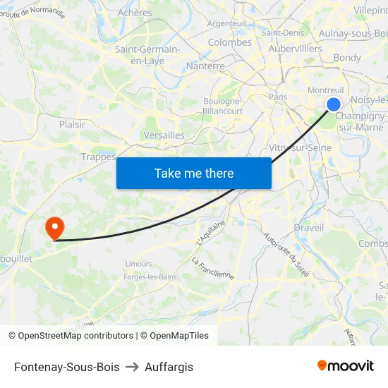 Fontenay-Sous-Bois to Auffargis map