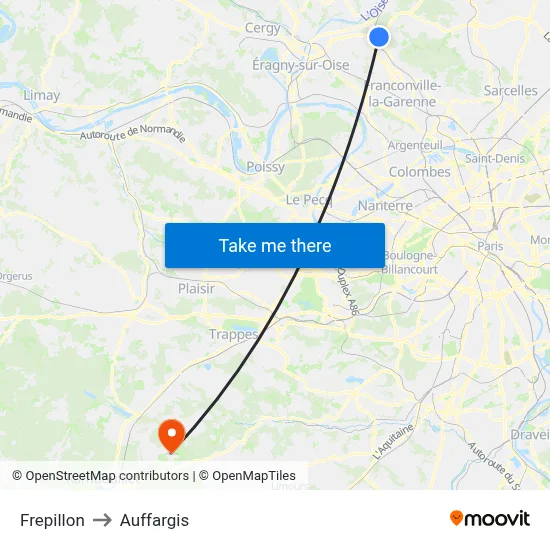 Frepillon to Auffargis map