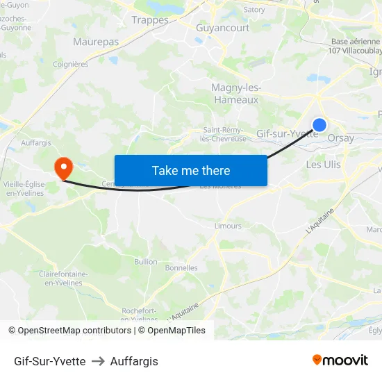 Gif-Sur-Yvette to Auffargis map