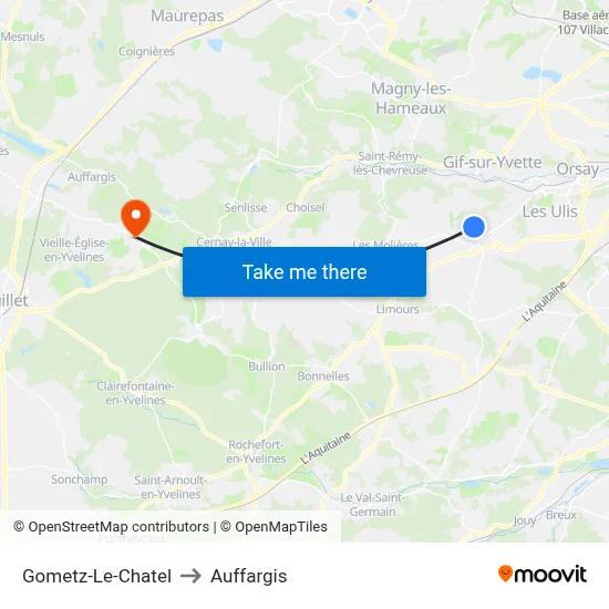 Gometz-Le-Chatel to Auffargis map