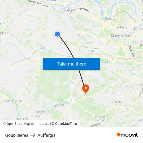 Goupillieres to Auffargis map