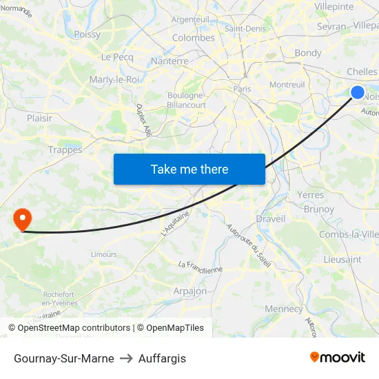 Gournay-Sur-Marne to Auffargis map