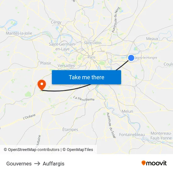 Gouvernes to Auffargis map
