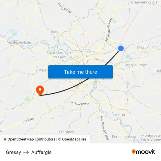 Gressy to Auffargis map