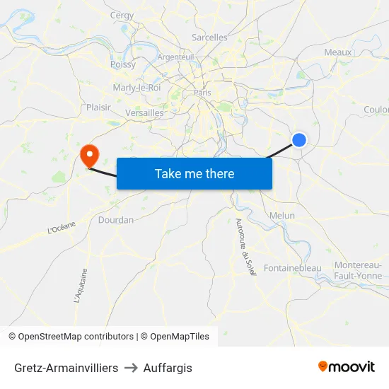 Gretz-Armainvilliers to Auffargis map