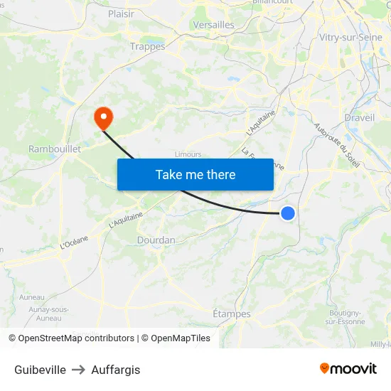 Guibeville to Auffargis map