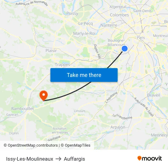 Issy-Les-Moulineaux to Auffargis map