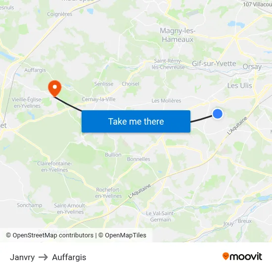 Janvry to Auffargis map