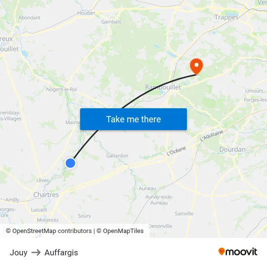 Jouy to Auffargis map