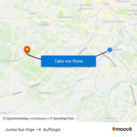 Juvisy-Sur-Orge to Auffargis map