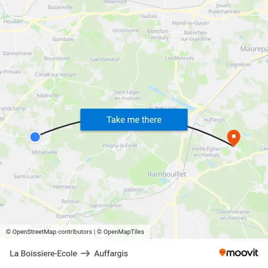 La Boissiere-Ecole to Auffargis map