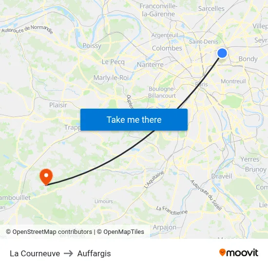 La Courneuve to Auffargis map