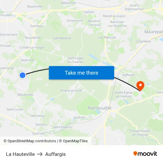 La Hauteville to Auffargis map