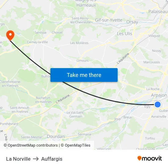 La Norville to Auffargis map