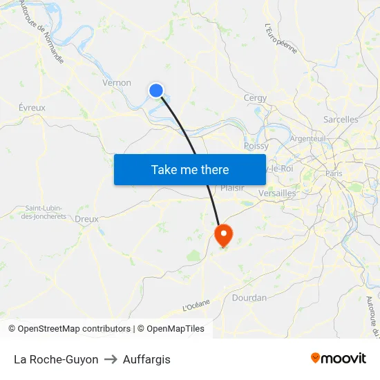 La Roche-Guyon to Auffargis map