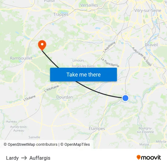 Lardy to Auffargis map