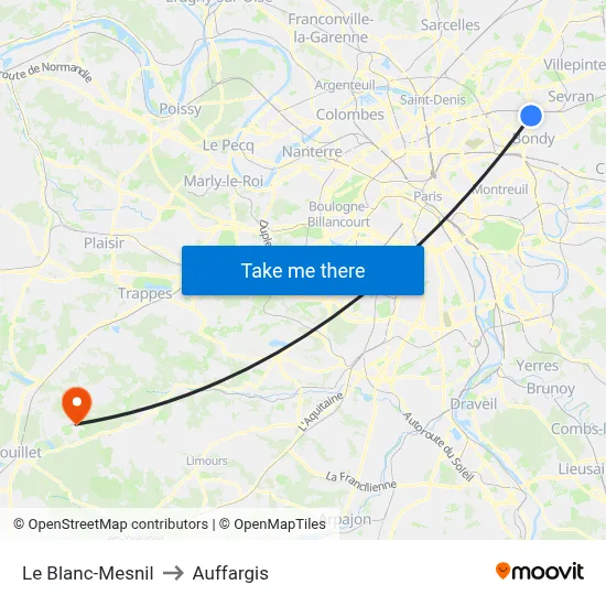 Le Blanc-Mesnil to Auffargis map