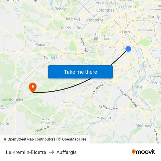 Le Kremlin-Bicetre to Auffargis map