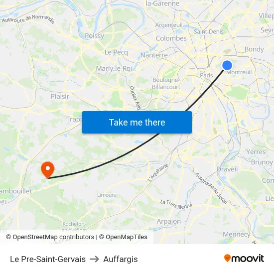 Le Pre-Saint-Gervais to Auffargis map