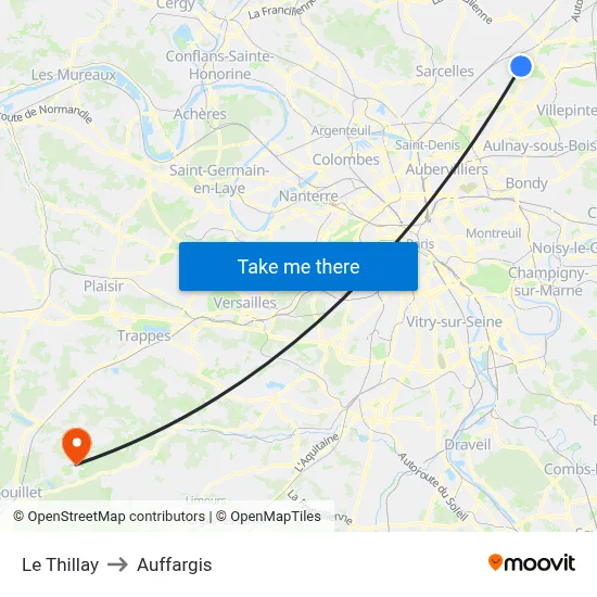 Le Thillay to Auffargis map