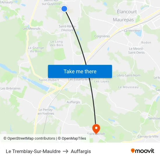 Le Tremblay-Sur-Mauldre to Auffargis map