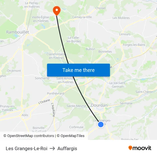 Les Granges-Le-Roi to Auffargis map