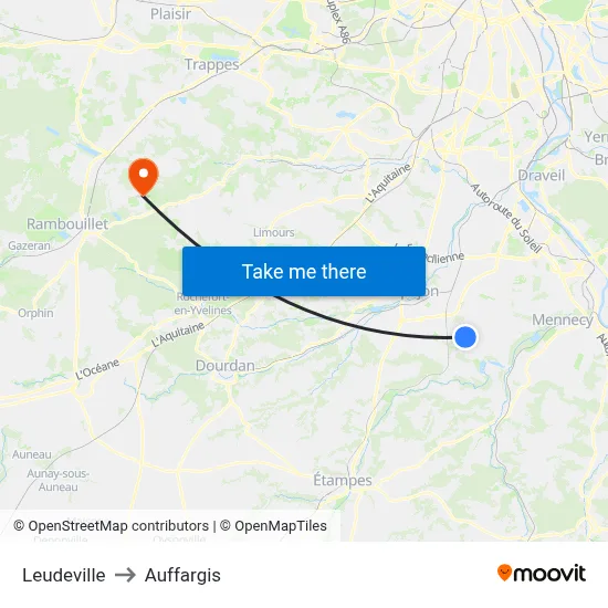 Leudeville to Auffargis map