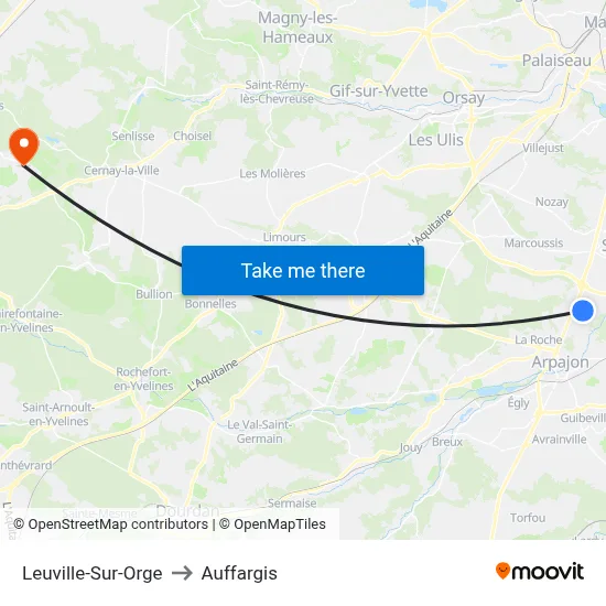 Leuville-Sur-Orge to Auffargis map