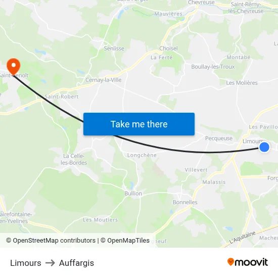 Limours to Auffargis map