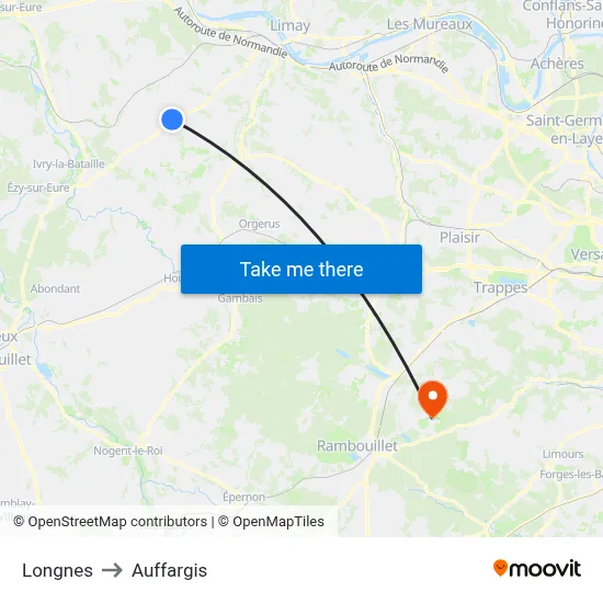 Longnes to Auffargis map