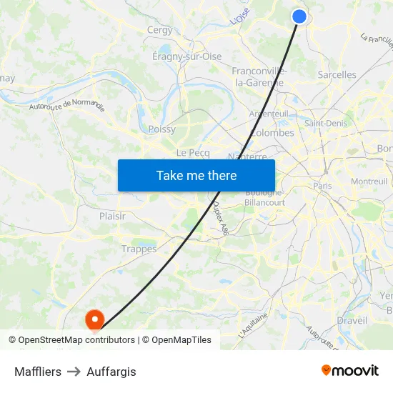 Maffliers to Auffargis map