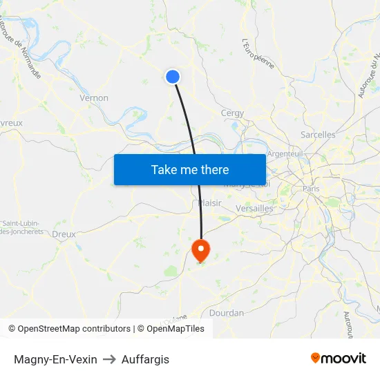 Magny-En-Vexin to Auffargis map