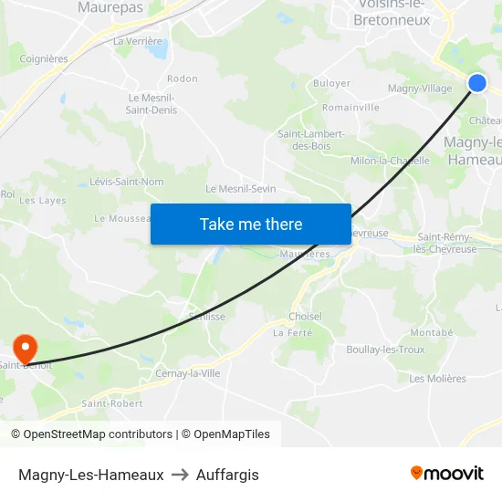 Magny-Les-Hameaux to Auffargis map