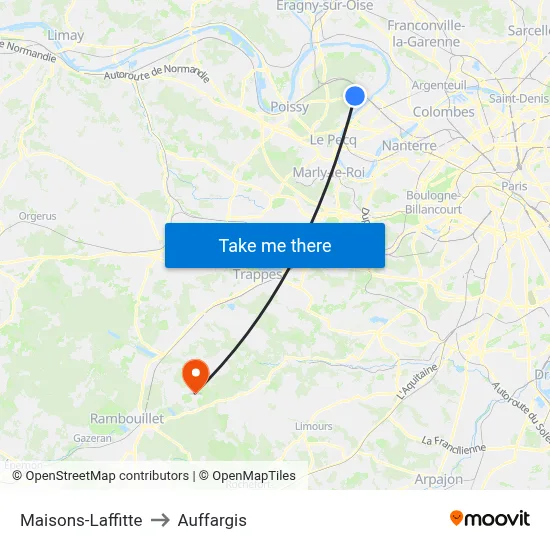 Maisons-Laffitte to Auffargis map