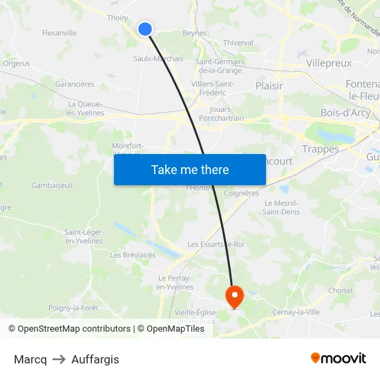 Marcq to Auffargis map