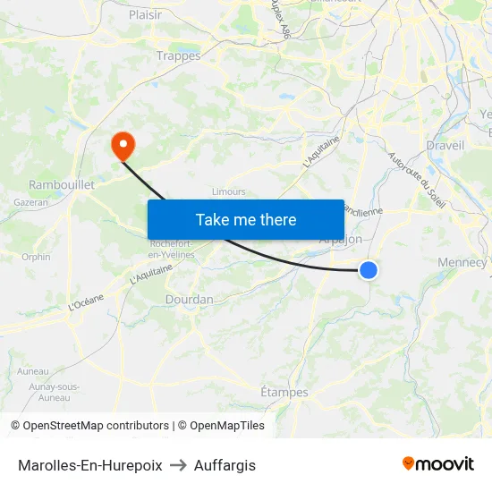 Marolles-En-Hurepoix to Auffargis map