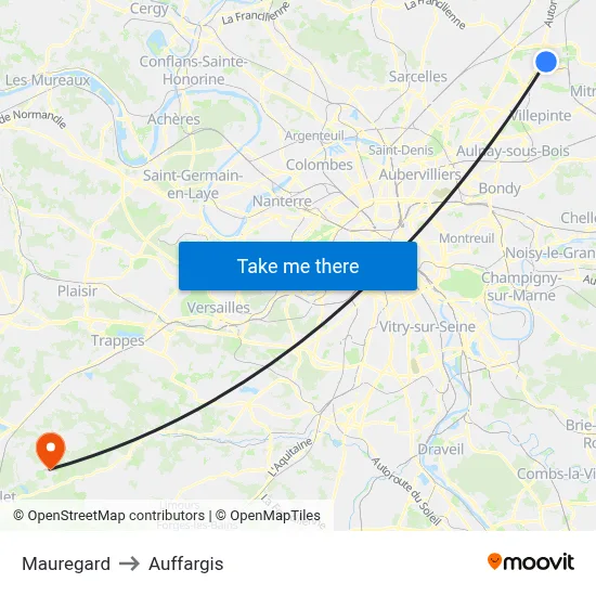 Mauregard to Auffargis map