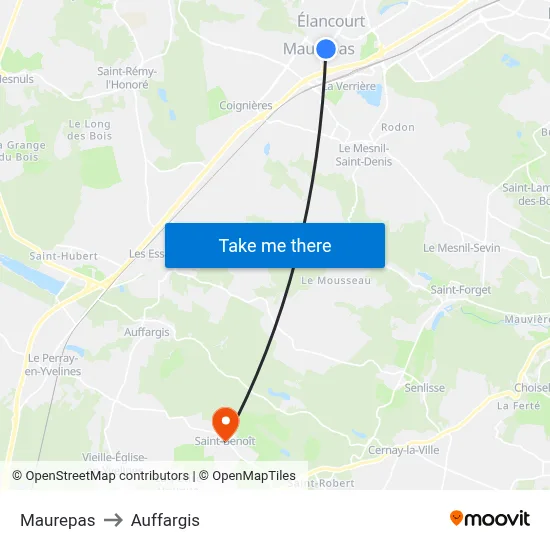 Maurepas to Auffargis map