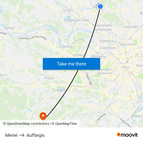 Meriel to Auffargis map