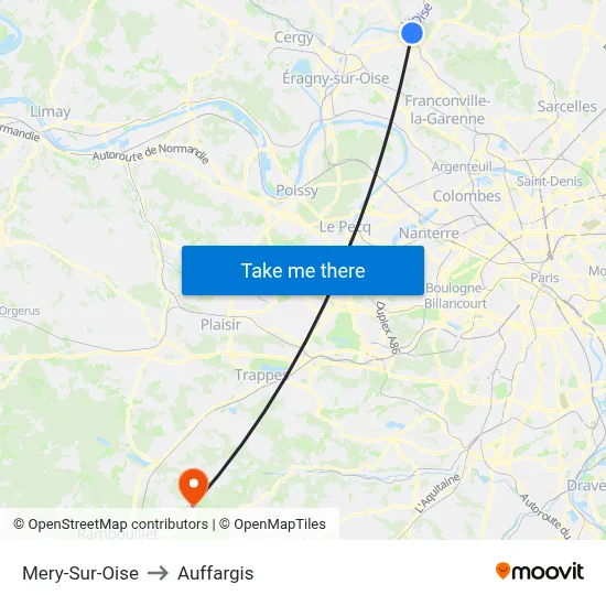 Mery-Sur-Oise to Auffargis map