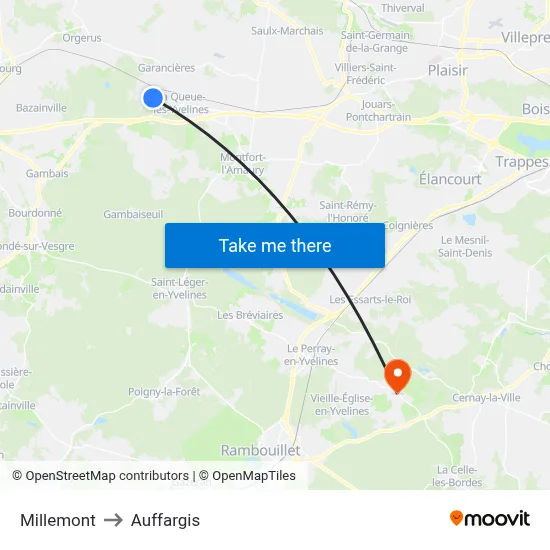 Millemont to Auffargis map