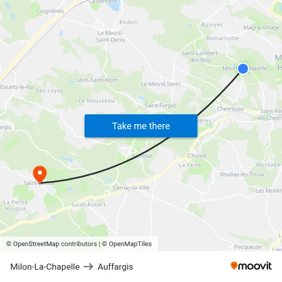 Milon-La-Chapelle to Auffargis map