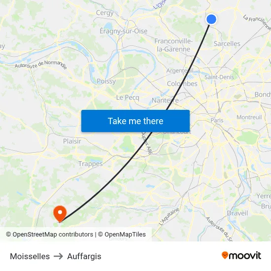 Moisselles to Auffargis map