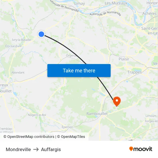 Mondreville to Auffargis map