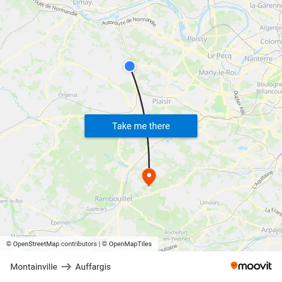 Montainville to Auffargis map
