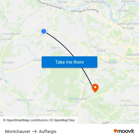 Montchauvet to Auffargis map