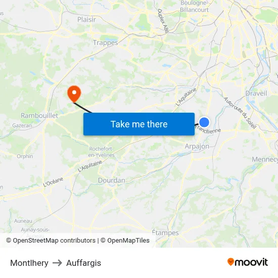 Montlhery to Auffargis map