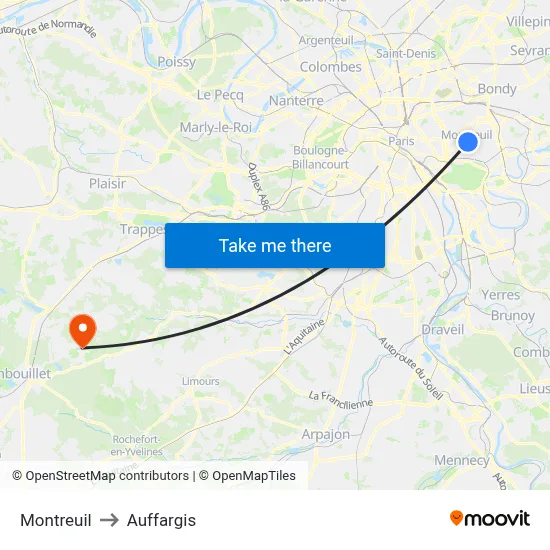 Montreuil to Auffargis map