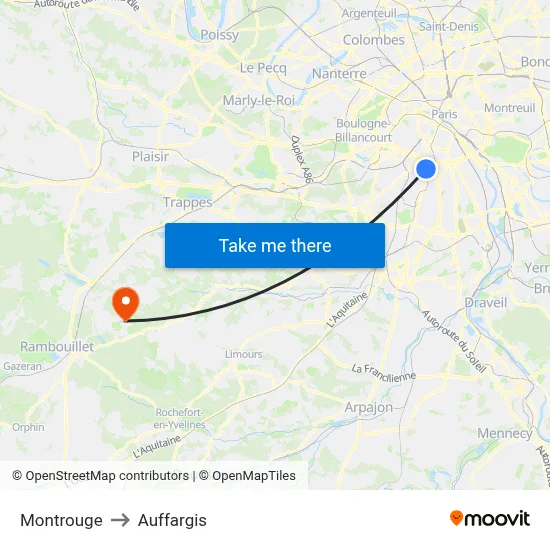 Montrouge to Auffargis map